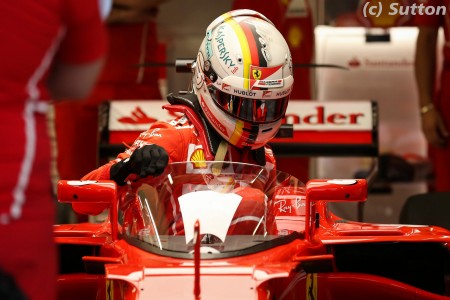 Sebastian Vettel (Ferrari) et le shield à Silverstone