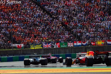 Kimi Räikkönen (Ferrari), Valtteri Bottas (Mercedes) et Max Verstappen (Red Bull) à Budapest