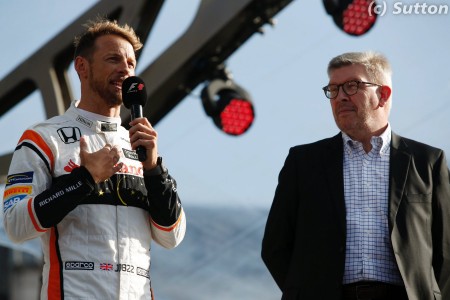Jenson Button (McLaren) et Ross Brawn (F1) à Londres