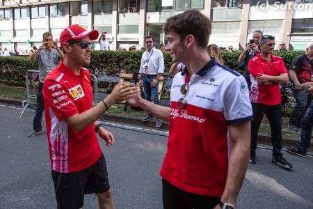 Sebastian Vettel (Ferrari) et Charles Leclerc (Sauber) à Milan