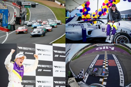 Le départ de la première course à Brands Hatch, Jamie Chadwick, Alice Powell et Kevin Harvick