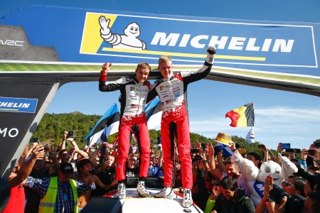Martin Jarveoja (Toyota) et Ott Tänak (Toyota) au Rallye de Catalogne