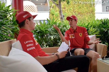 Charles Leclerc (Ferrari) et Sebastian Vettel (Ferrari) à Marina Bay
