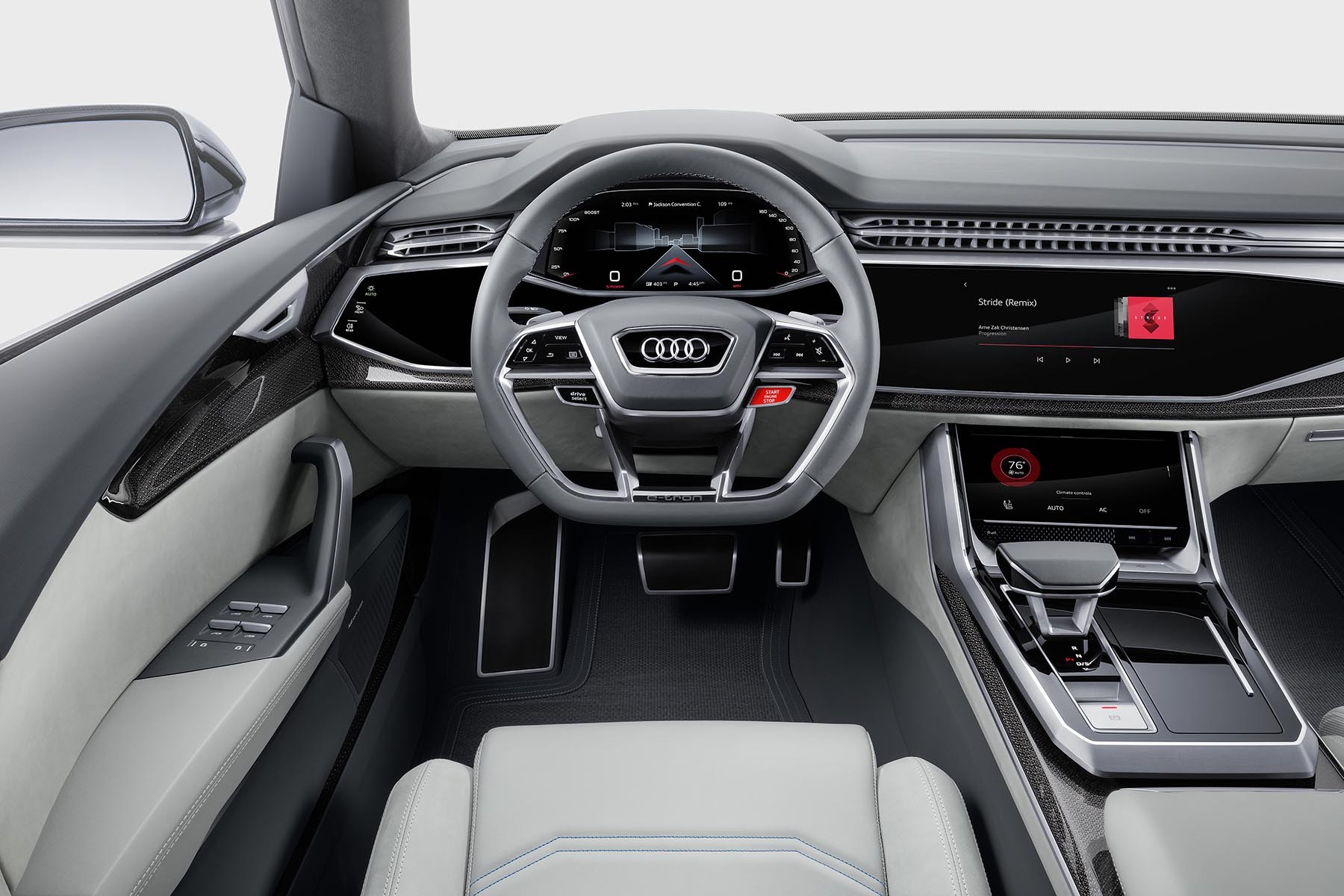 Audi Q8 Concept (2017) avec affichage tête haute analogique et technologie intelligente de réalité augmentée