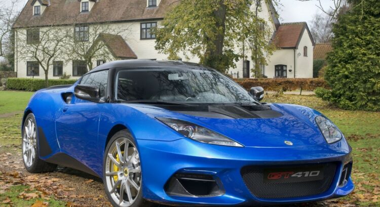 Lotus Evora GT410 Sport (2018) : 3/4 avant droit bleu