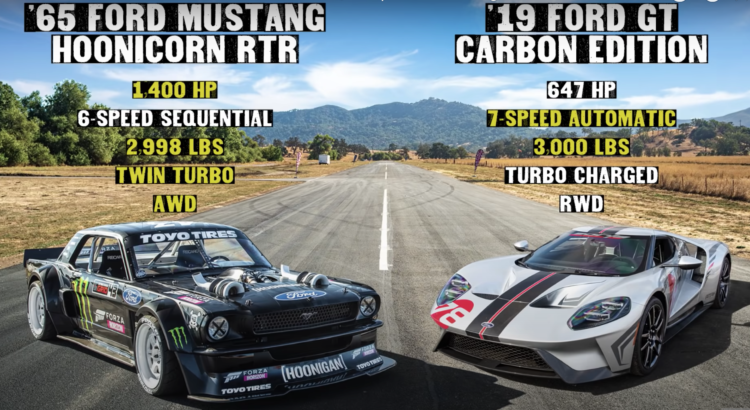 Le dernier duel en mode "drag race" dans la série Hoonigan : une Ford GT contre la Ford Mustang de Ken Block !