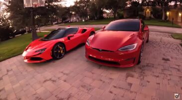 ferrari sf90 tesla model s plaid rouges avant