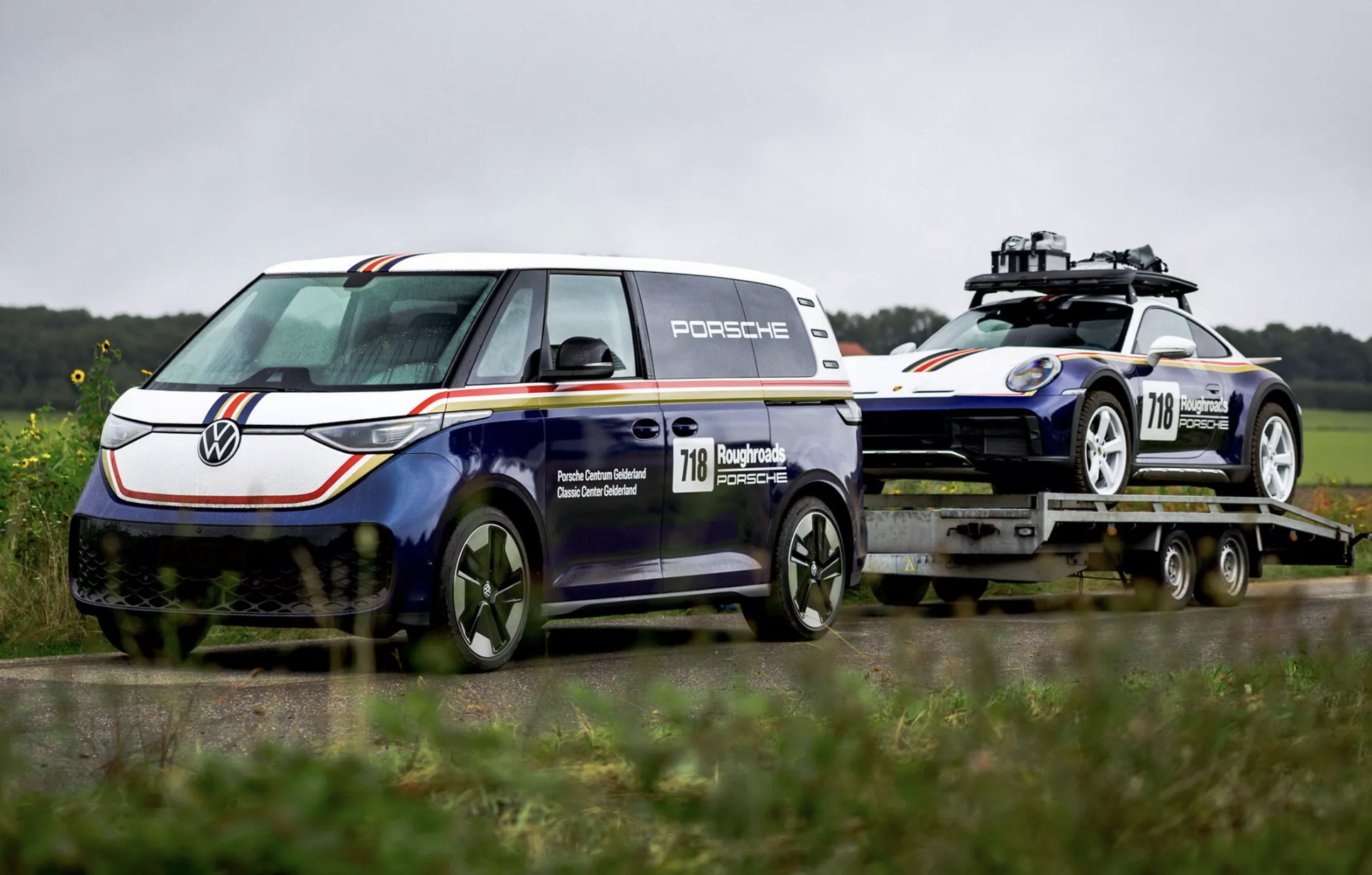 Porsche 911 Dakar remorquage Volkswagen ID.Buzz